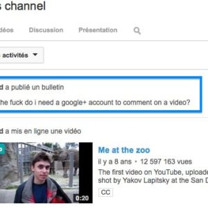 Jawed Karim YouTube Commentaire Google Plus