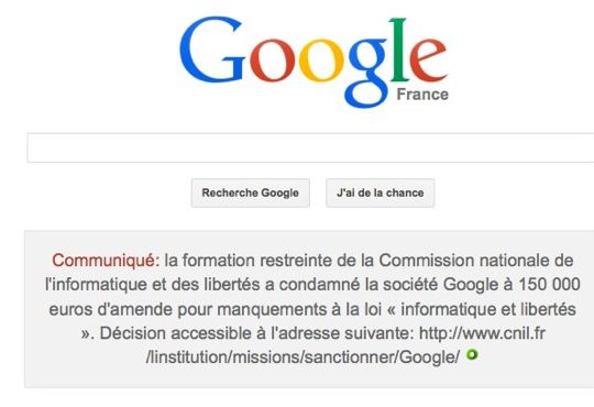 Google Message Condamnation CNIL
