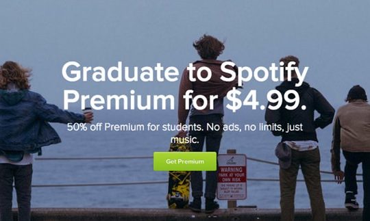 Spotify 4,99 dollars par mois Etudiants USA