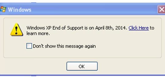Windows XP Arret Support Pop-up