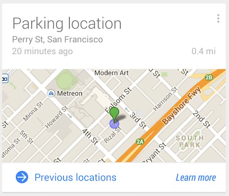 Google Now Emplacement du stationnement