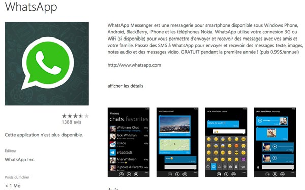 WhatsApp Windows Phone Indisponible