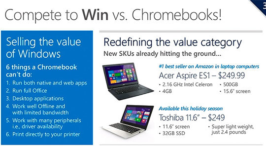 Microsoft Attaque Chromebooks Prix