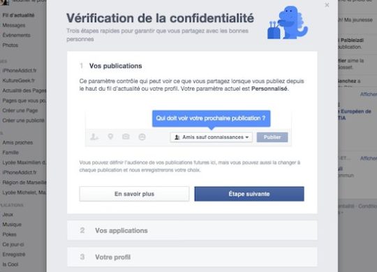 Facebook Verification de la confidentialité