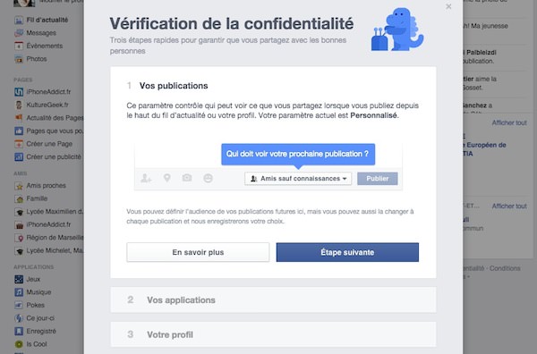 Facebook Verification de la confidentialité