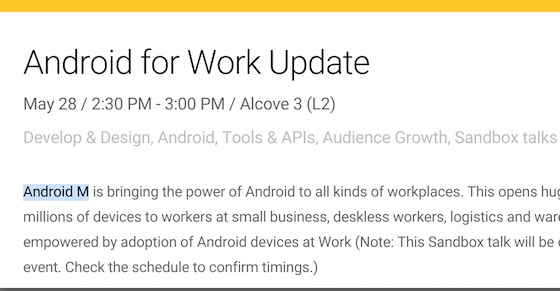 Android M Calendrier Conference IO