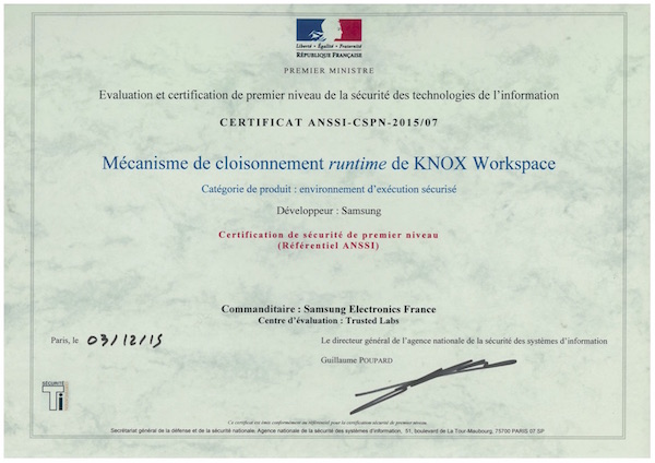 Samsung KNOX Certification ANSSI