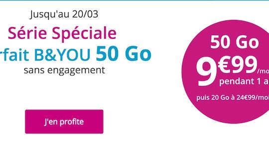 Promo Forfait Bouygues 50 Go 9.99 Euros Mars 2017