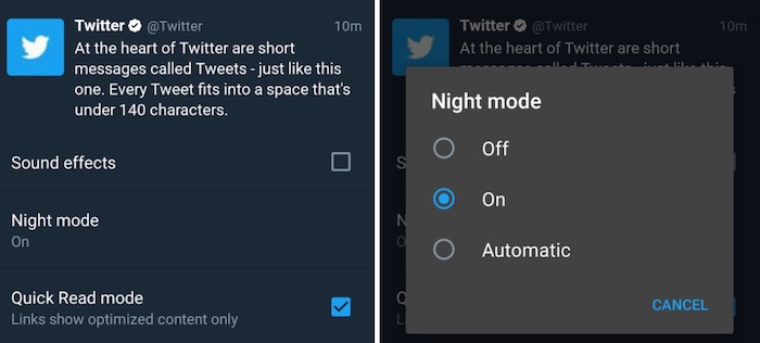 Twitter Mode Nuit Automatique