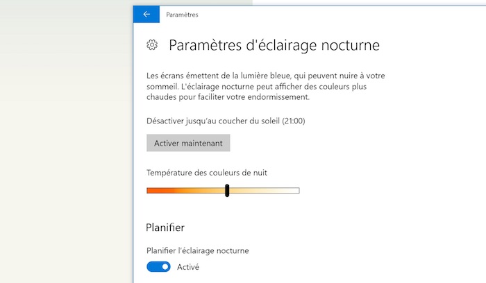 Windows 10 Mode Nuit Eclairage Nocture