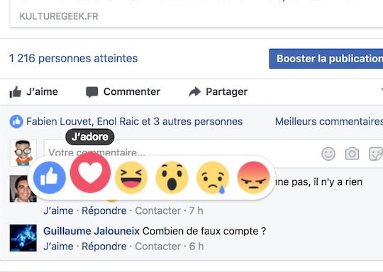 Facebook Commentaires Reactions