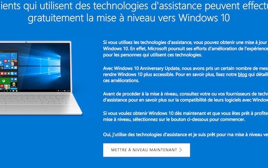 Windows 10 Mise a Niveau Gratuite Acessibilite
