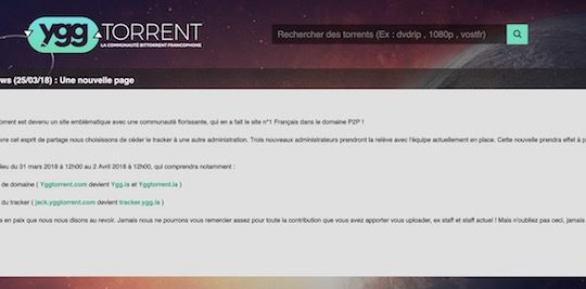 YggTorrent Changement Equipe