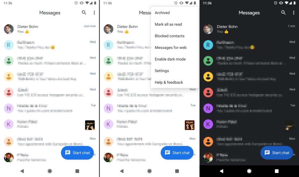 Android Messages Material Design Mode Sombre 1024x606