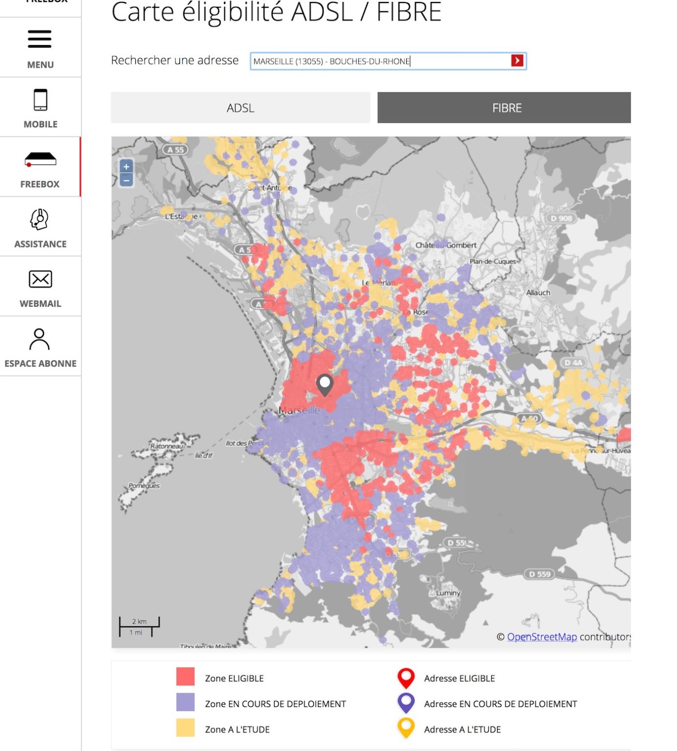 Free propose une carte dévoilant sa couverture en fibre optique ...