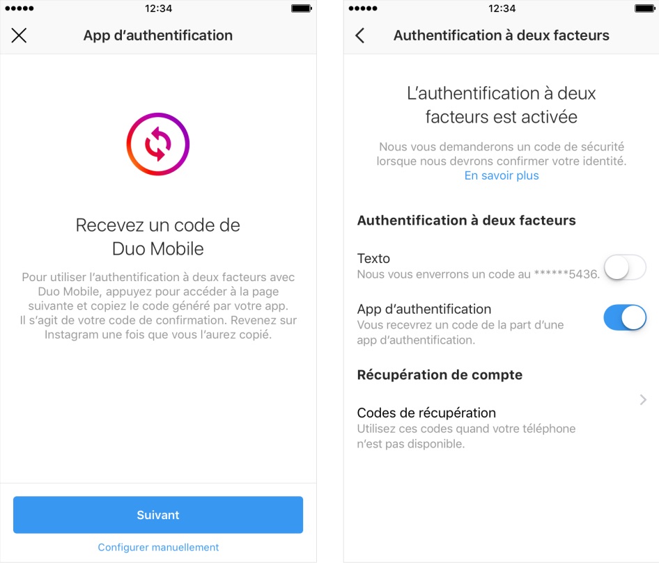 Instagram Authentification Double Facteurs Apps