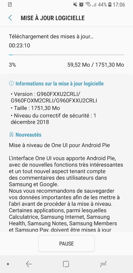 Galaxy S9 Android Pie Disponible Francais