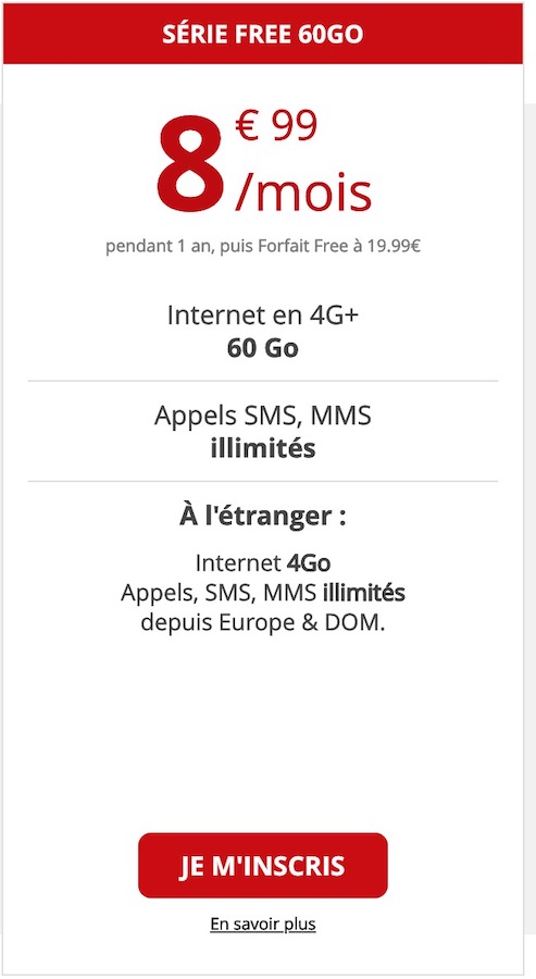 Free Mobile Forfait 8.99 60 Go