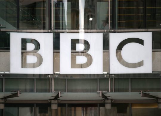 A BBC sign is displayed outside Broadcasting House in London