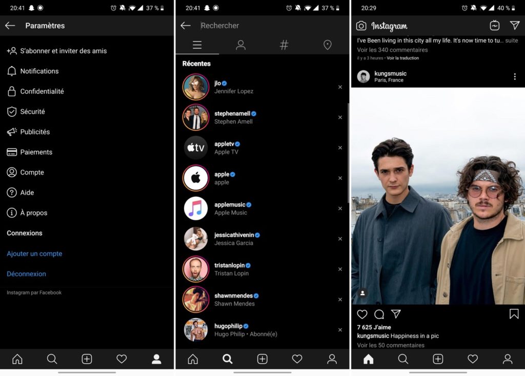 Instagram Mode Sombre Application Android 1024x734