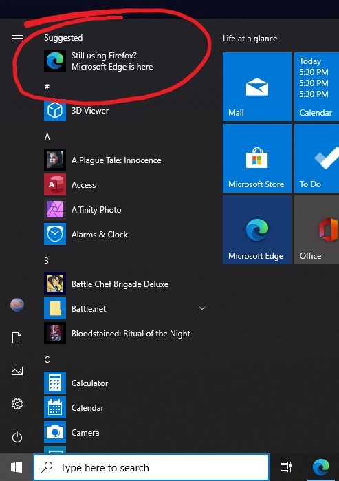 Windows 10 Menu Demarrer Pub Edge Firefox