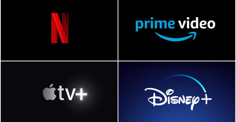 Netflix vs Amazon Prime Video vs Apple TV Plus vs Disney Plus Logos Netflix vs Amazon Prime Video vs Apple TV Plus vs Disney Plus Logos