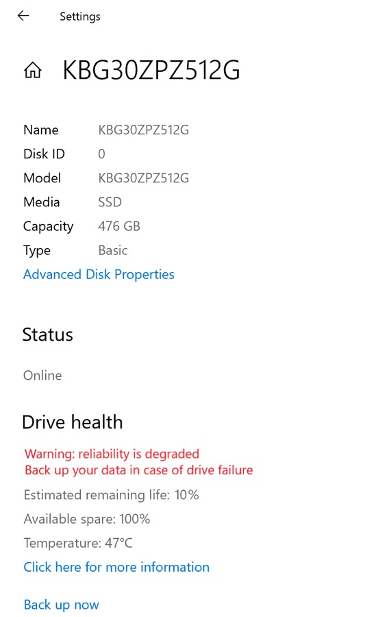 Windows 10 Etat Sante SSD