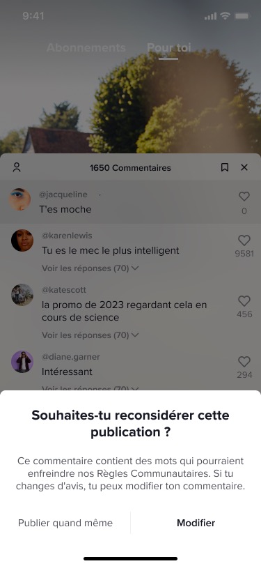 TikTok Reflechir Avant Poster Commentaire Inapprorie