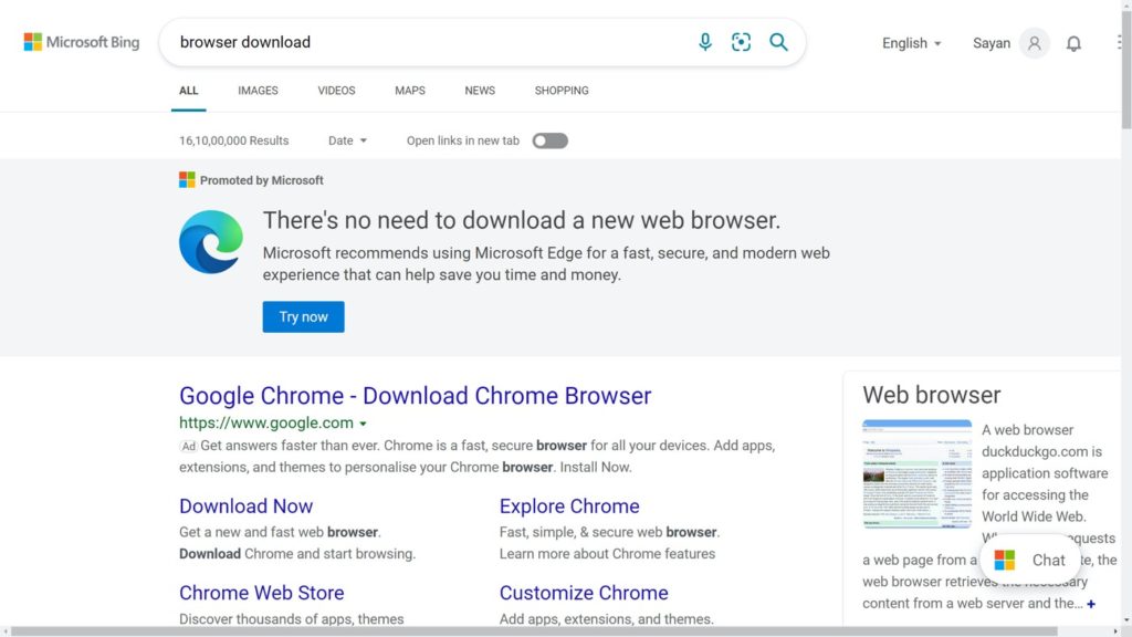 Bing Message Telechargement Chrome