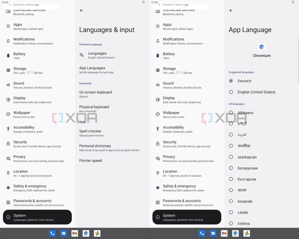 Fuite Android 13 Langue par Application