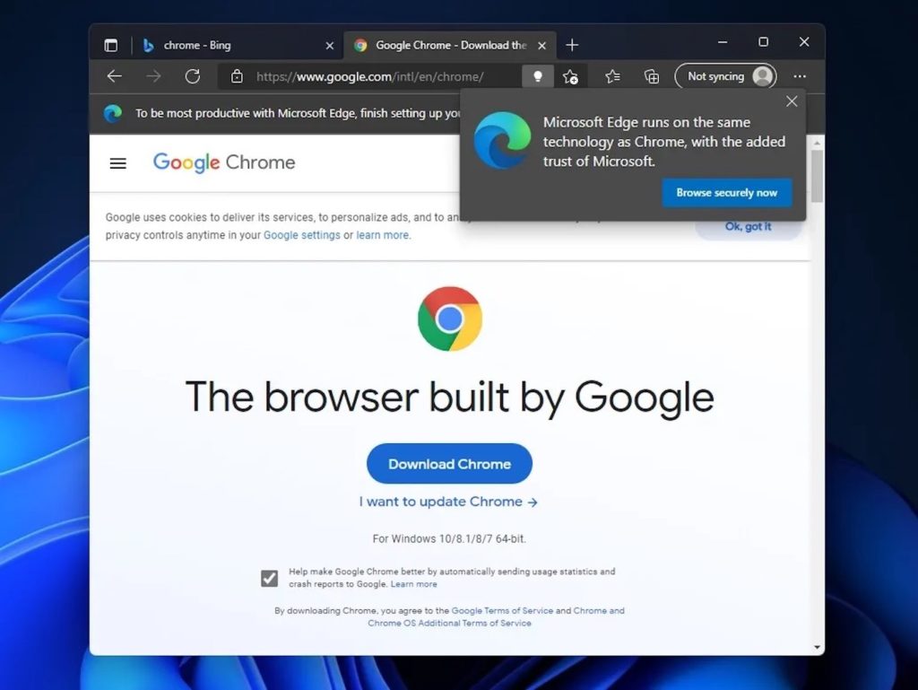 Microsoft Edge Pop-Up Telechargement Chrome