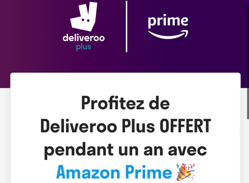 Amazon Prime Deliveroo Plus Offert
