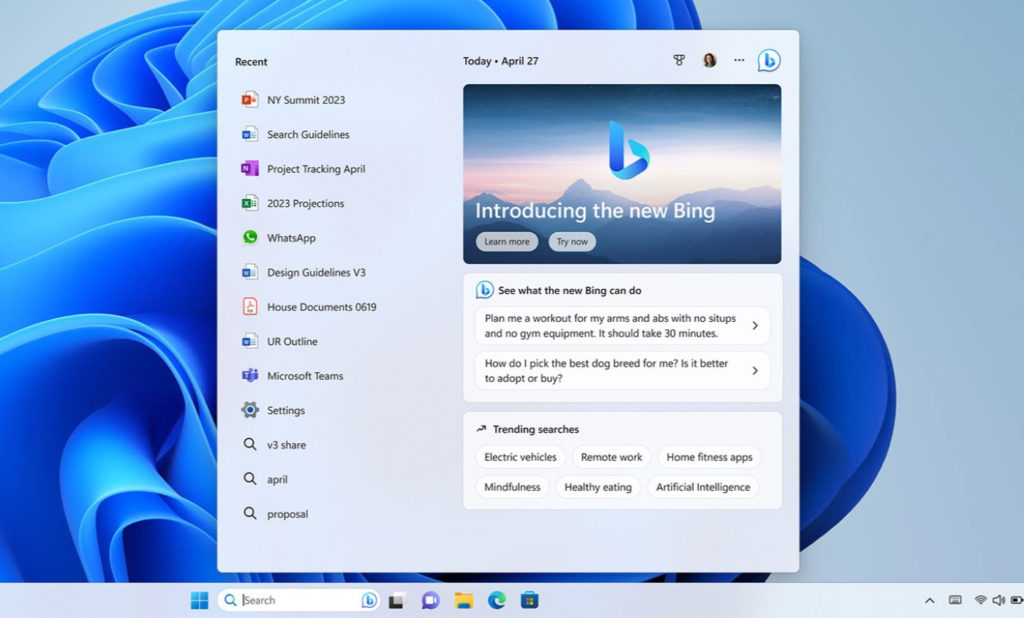 Windows 11 Bing Barre Taches