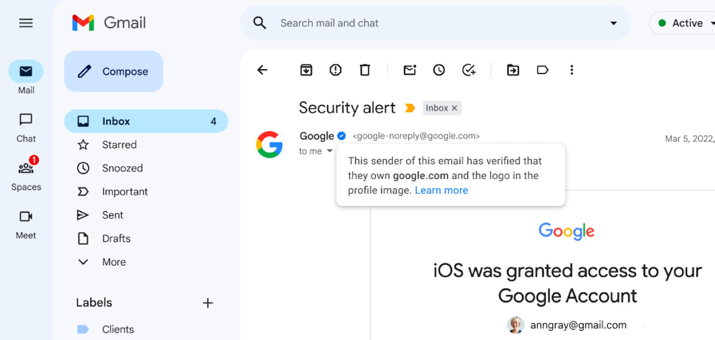 Gmail adds a blue certification badge to ensure the sender