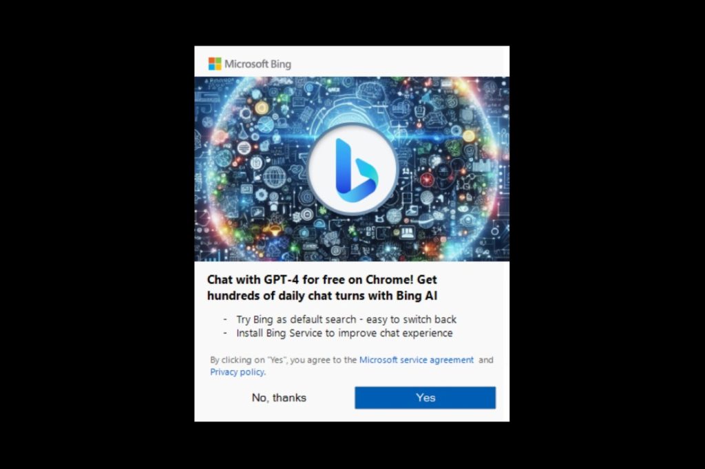 Pop-Up Microsoft Bing Dans Chrome Windows