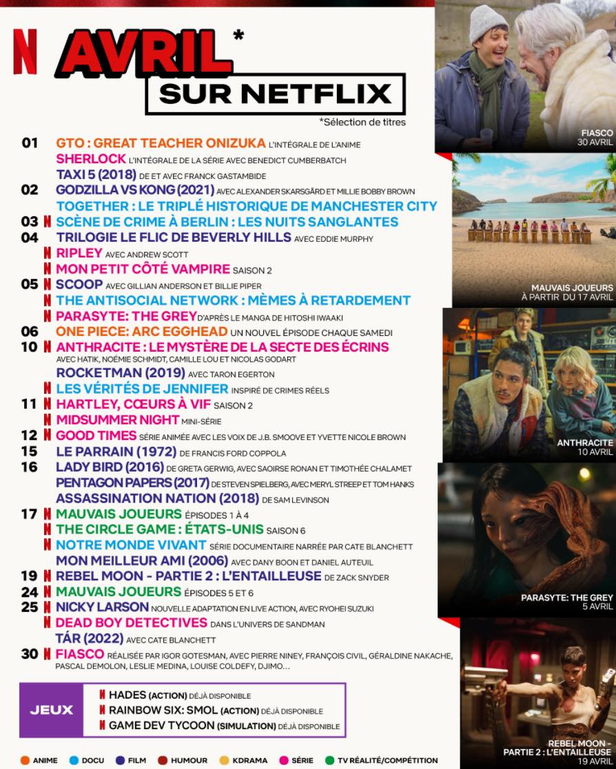 Les films et séries qui arrivent sur Netflix en avril 2024 - KultureGeek