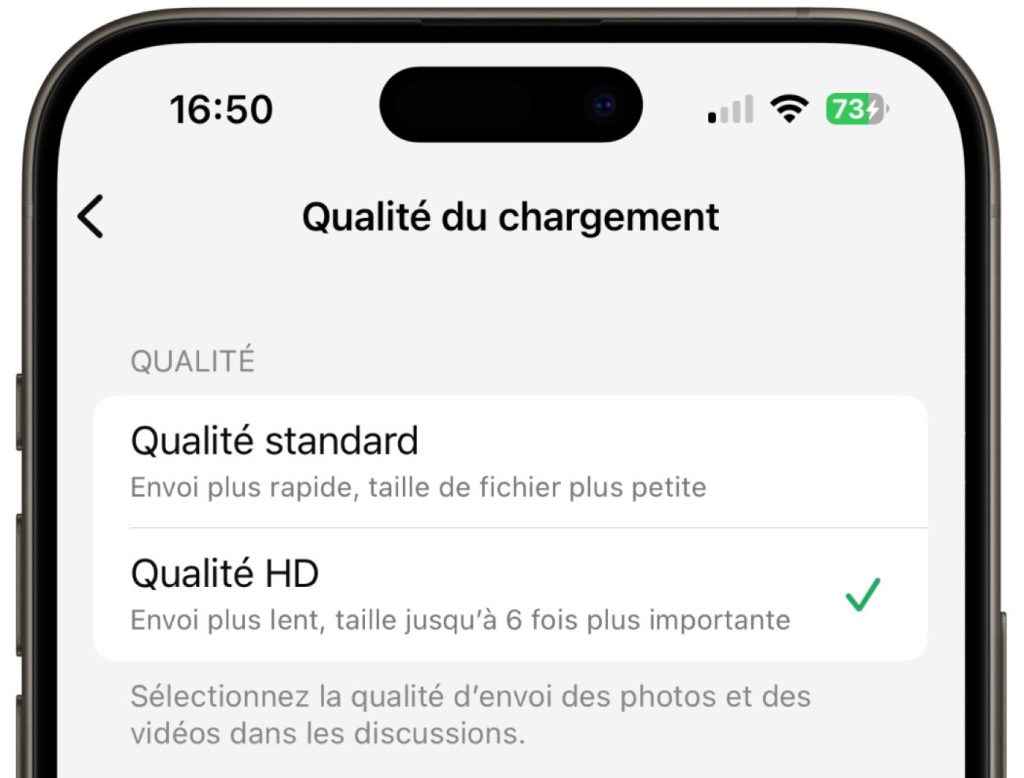 WhatsApp Option Qualite HD Photos Videos Par Defaut