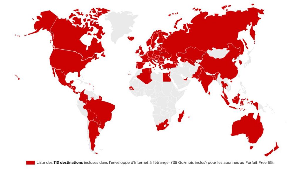 113 Destinations Free Mobile