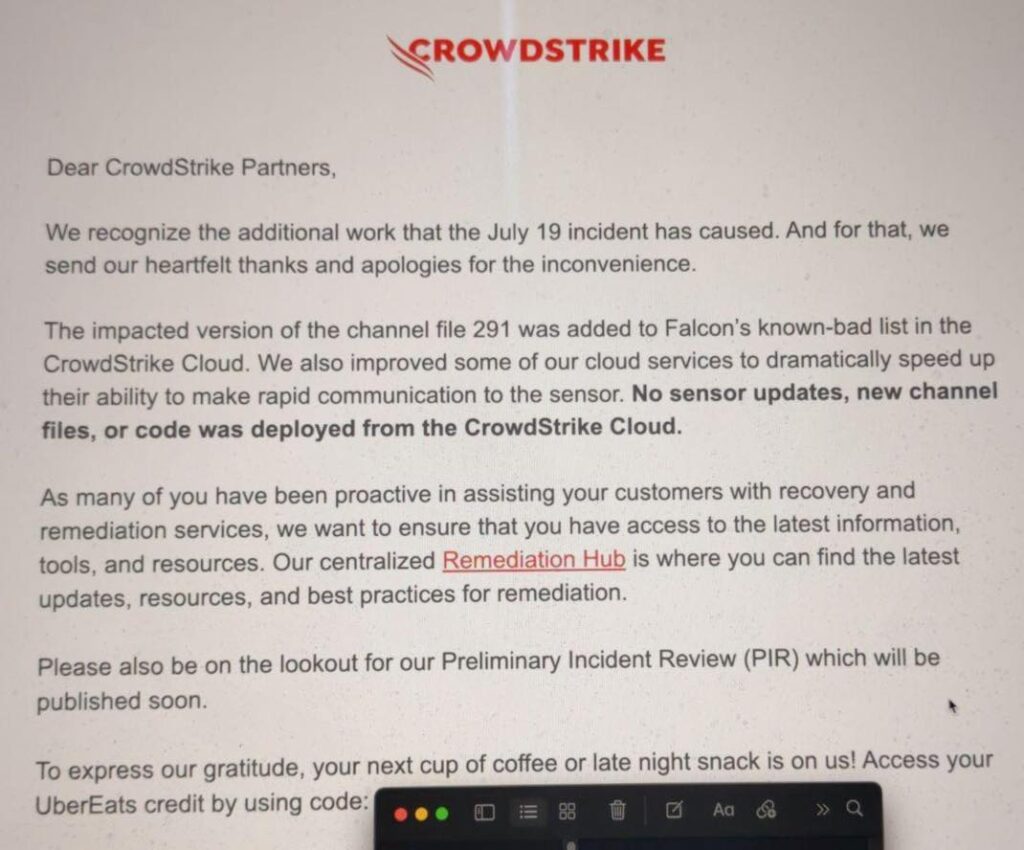 Crowdstrike mail excuse