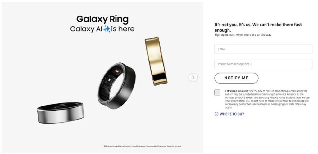 Galaxy ring rupture de stock