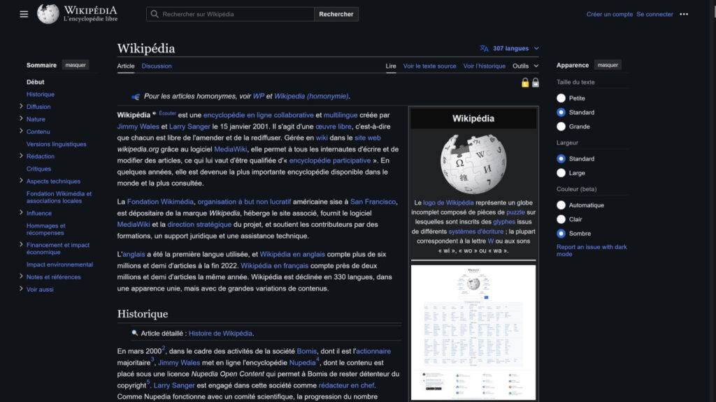 Wikipedia Mode Sombre