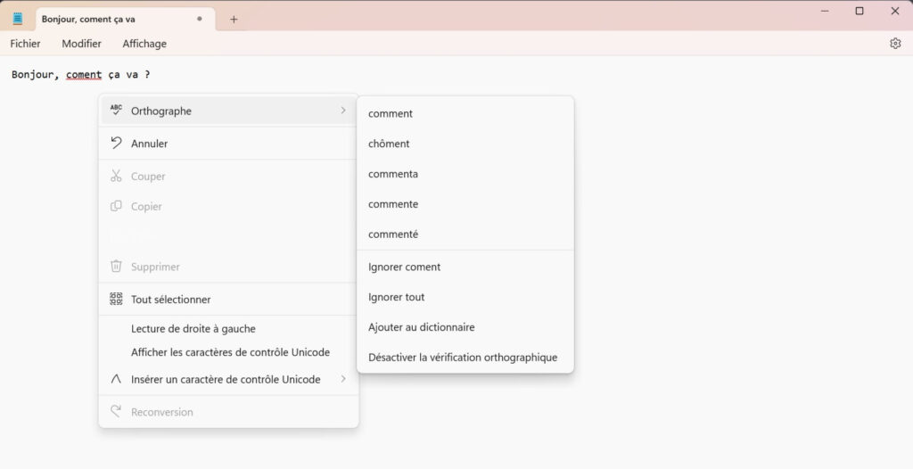 Windows 11 Bloc-notes Correcteur Orthographique