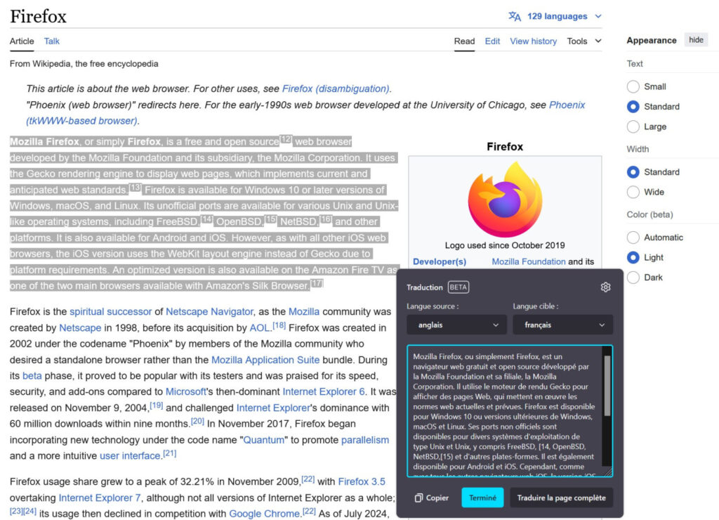 Firefox 130 Traduction Paragraphe