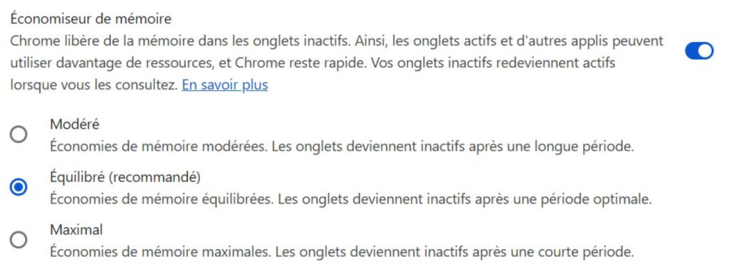 Chrome Options Mode Economiseur Memoire