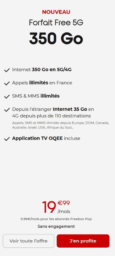 Forfait Free Mobile 350 Go Octobre 2024