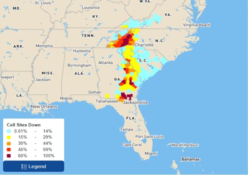 Helene Cell sites down