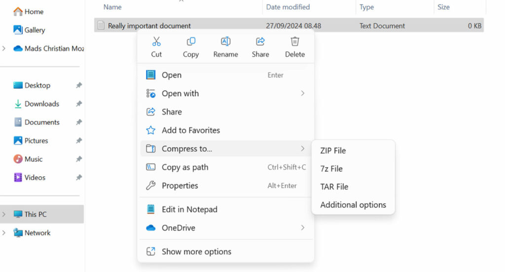 Windows 11 Menu Contextuel Texte Copier Coller Archive 7z