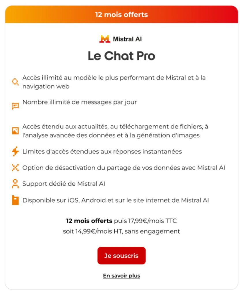 Free Mistral AI Le Chat Pro Offert 2