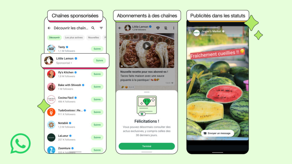 WhatsApp Publicites Statuts Chaines