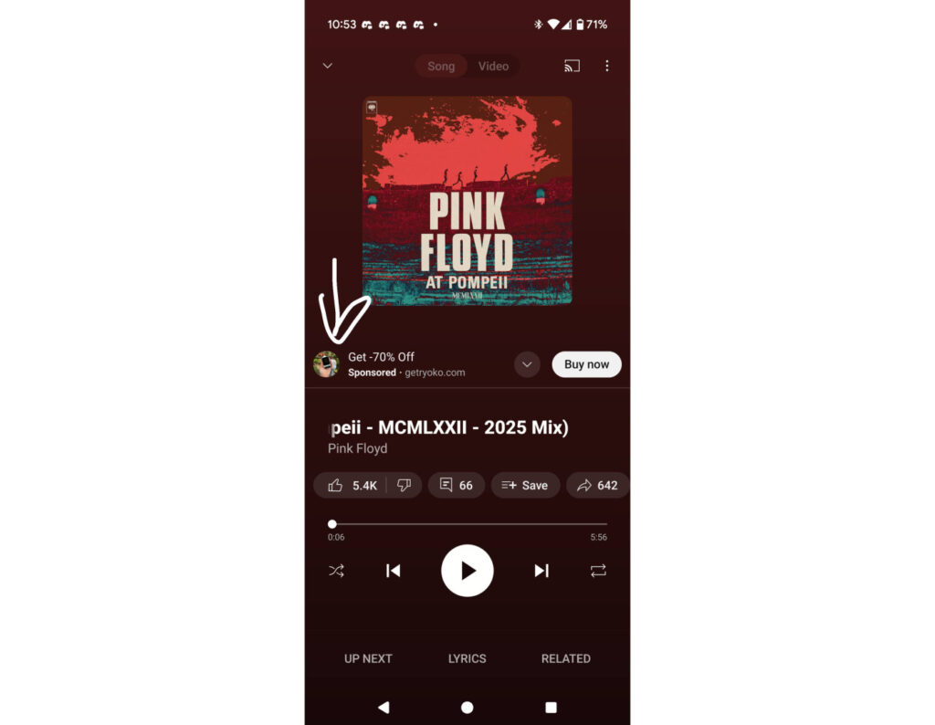 YouTube Music Publicite Lecture en Cours